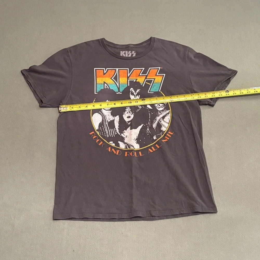 KISS Rock and Roll All Nite Graphic T-Shirt Gray Mens Large Band Tee